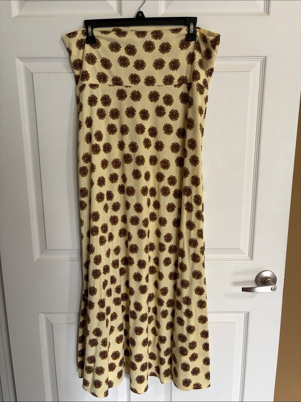 LuLaRoe Light Yellow Maxi A-Line Skirt with Brown Sunflowers